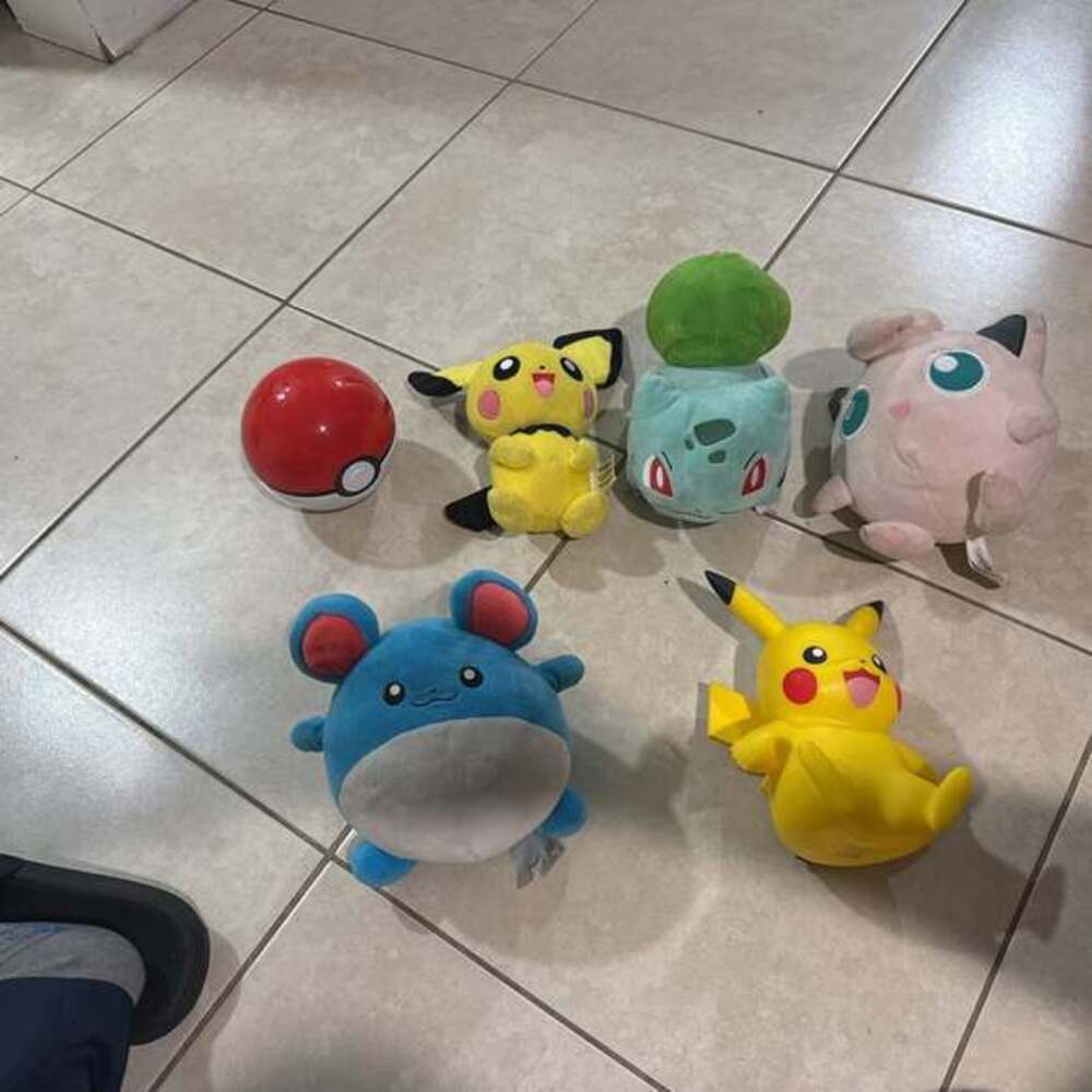 Pokemon Plush and Figure Lot - Pikachu, Bulbasaur, Jigglypuff, Marill, Pokeball